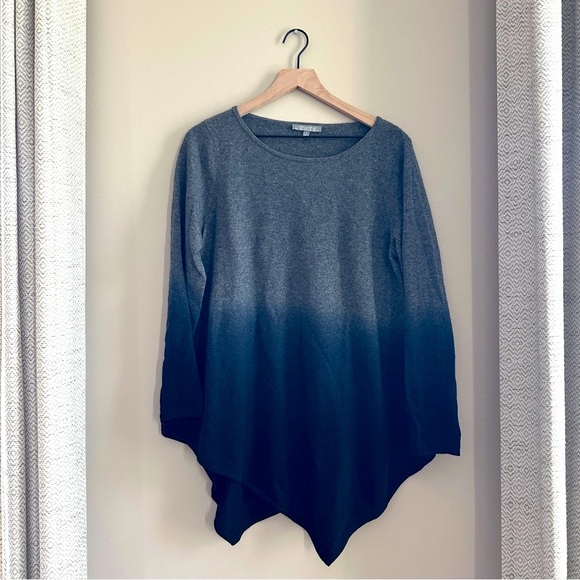 Neiman Marcus Cashmere Ombre Gray Navy Black Asymmetrical Sweater L - Picture 1 of 8